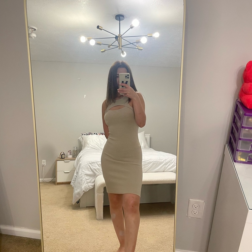 Abercrombie & Fitch Tan One Shoulder Bodycon Dress